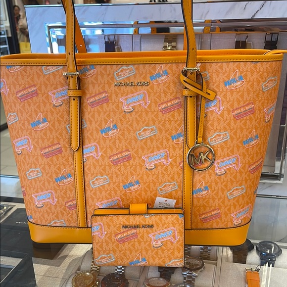 Michael Kors Handbags - MICHAEL KORS JST Lg Printed  Logo Tote Bag & MK JST Md Printed Logo Bi-Fold Wall